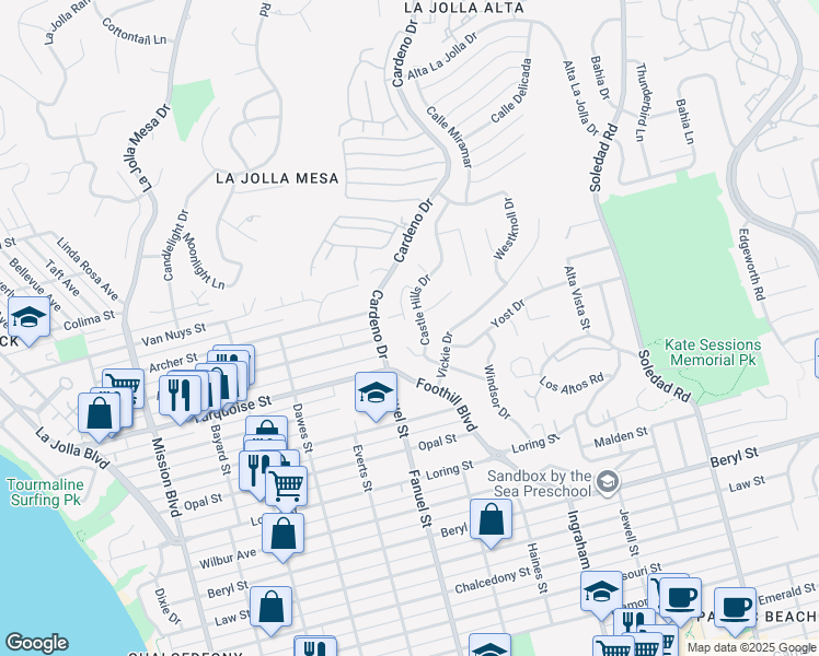 map of restaurants, bars, coffee shops, grocery stores, and more near 5327 Alta Bahia Court in San Diego