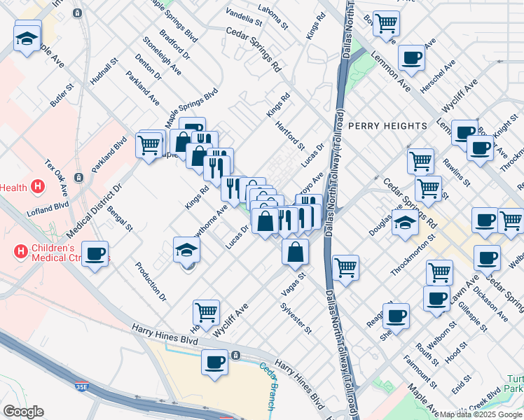 map of restaurants, bars, coffee shops, grocery stores, and more near 2533 Lucas Drive in Dallas