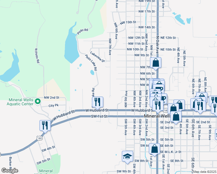 map of restaurants, bars, coffee shops, grocery stores, and more near 500 Northwest 7th Avenue in Mineral Wells