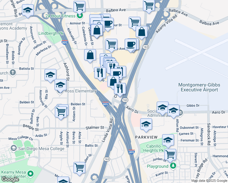 map of restaurants, bars, coffee shops, grocery stores, and more near 3767 Convoy Street in San Diego
