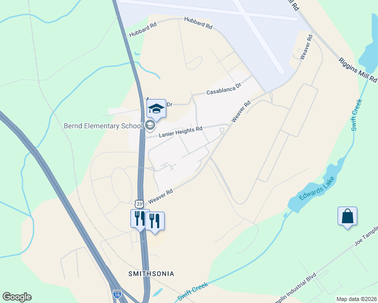 map of restaurants, bars, coffee shops, grocery stores, and more near 59 Lanier Heights Road in Macon