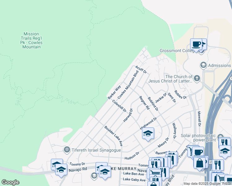 map of restaurants, bars, coffee shops, grocery stores, and more near 7161 Barker Way in San Diego