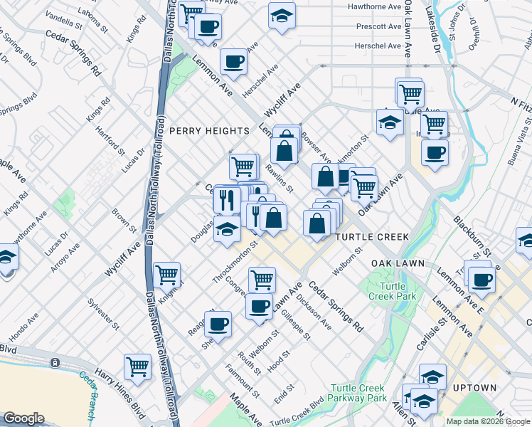 map of restaurants, bars, coffee shops, grocery stores, and more near in Dallas