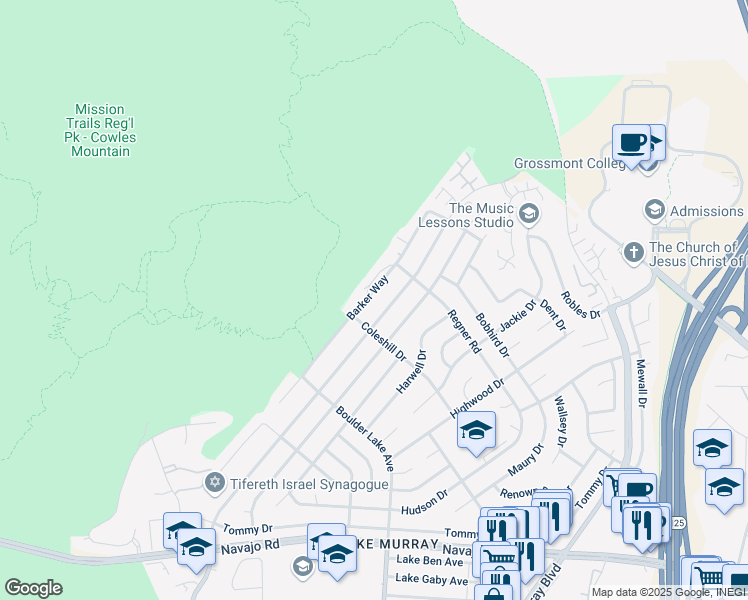 map of restaurants, bars, coffee shops, grocery stores, and more near 7211 Barker Way in San Diego