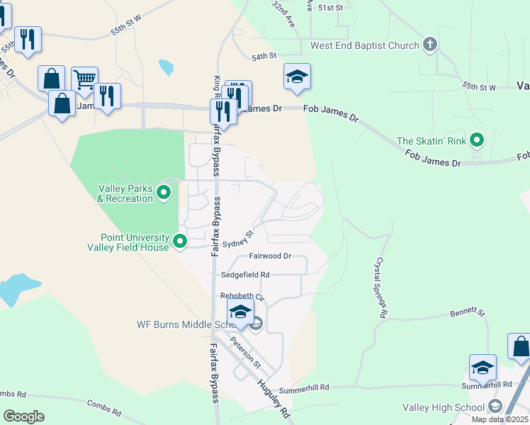 map of restaurants, bars, coffee shops, grocery stores, and more near 1524 Athens Avenue in Valley