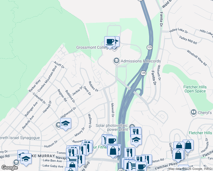 map of restaurants, bars, coffee shops, grocery stores, and more near 8896 Highwood Drive in San Diego