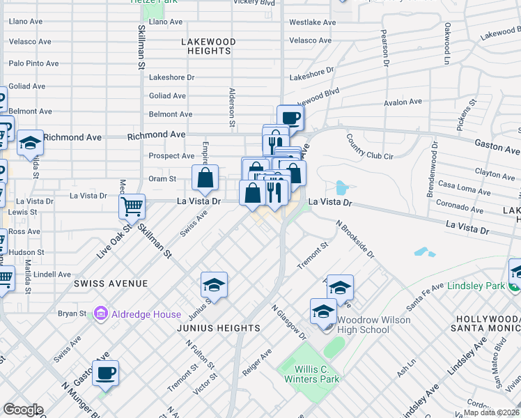 map of restaurants, bars, coffee shops, grocery stores, and more near 6308 Gaston Avenue in Dallas