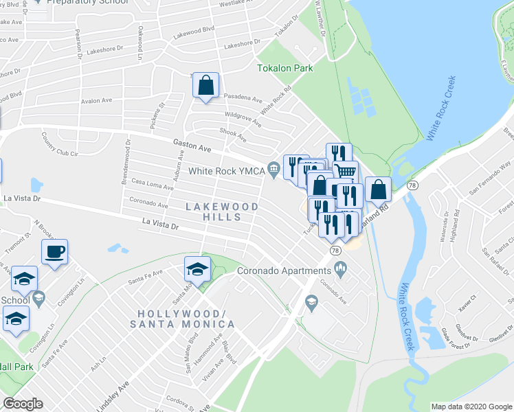 map of restaurants, bars, coffee shops, grocery stores, and more near Casa Loma Ave & Loving Ave in Dallas