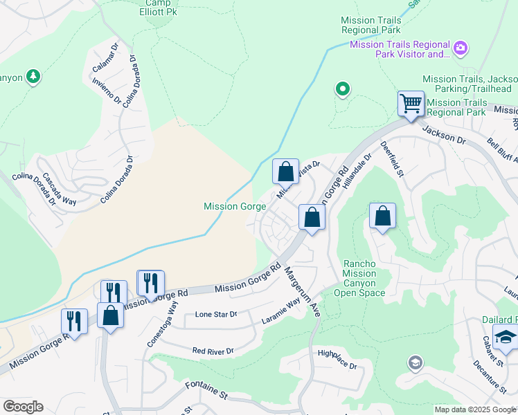 map of restaurants, bars, coffee shops, grocery stores, and more near 7954 Mission Vista Drive in San Diego