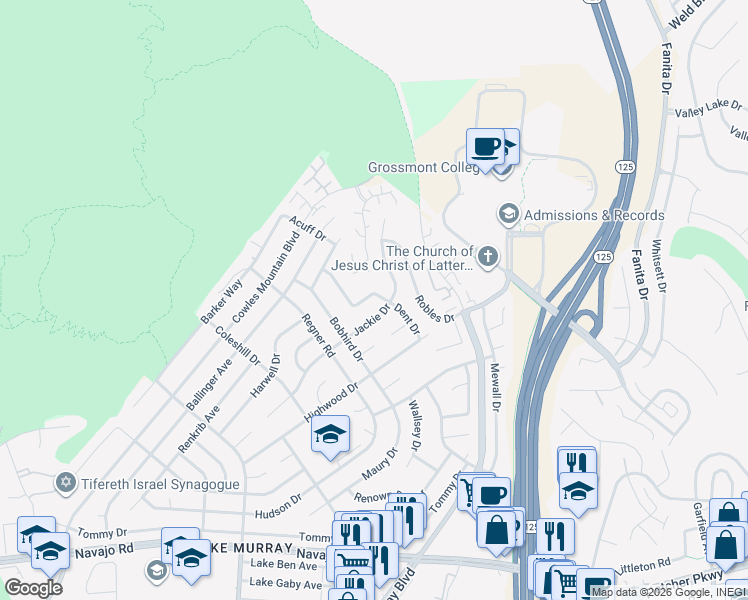 map of restaurants, bars, coffee shops, grocery stores, and more near 8684 Dent Dr in San Diego