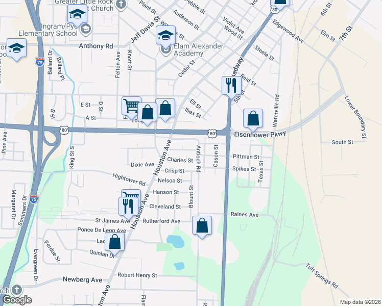 map of restaurants, bars, coffee shops, grocery stores, and more near 522 Colquitt Street in Macon
