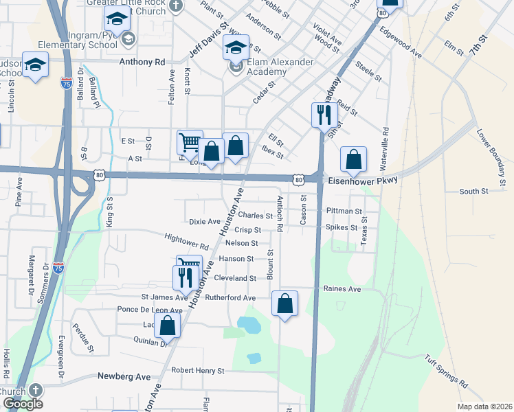 map of restaurants, bars, coffee shops, grocery stores, and more near 576 Colquitt Street in Macon