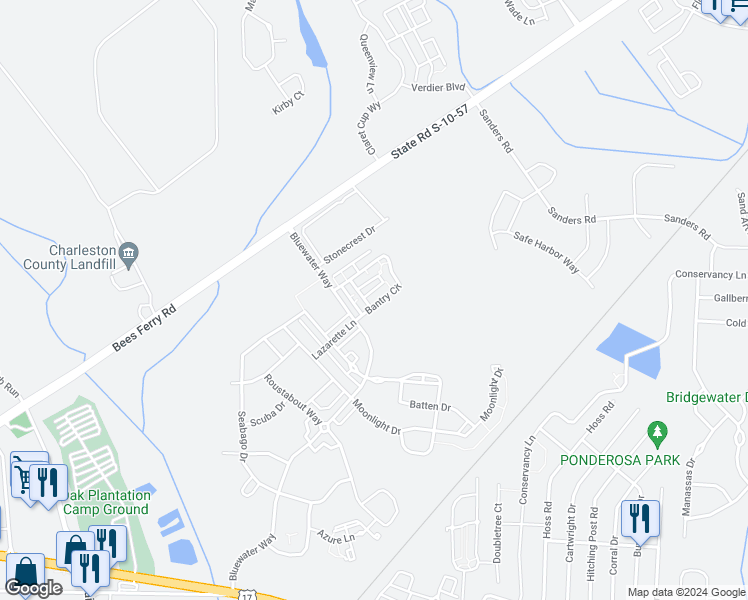 map of restaurants, bars, coffee shops, grocery stores, and more near 1200 Bantry Circle in Charleston