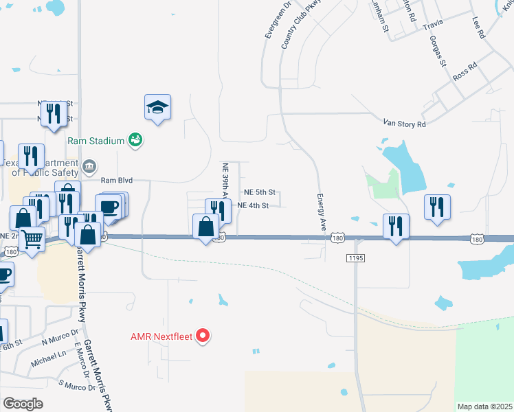 map of restaurants, bars, coffee shops, grocery stores, and more near 4107 Northeast 4th Street in Mineral Wells