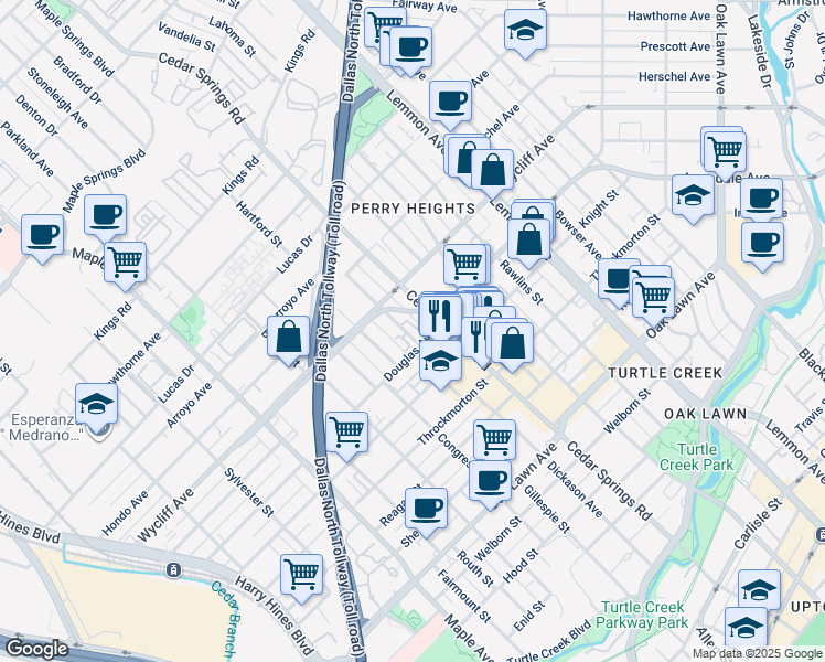map of restaurants, bars, coffee shops, grocery stores, and more near 4320 Dickason Avenue in Dallas