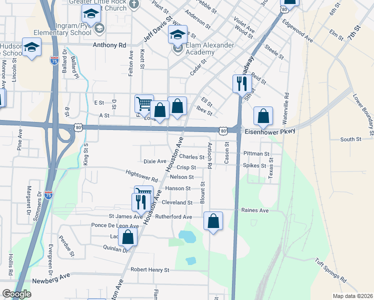 map of restaurants, bars, coffee shops, grocery stores, and more near 576 Colquitt Street in Macon