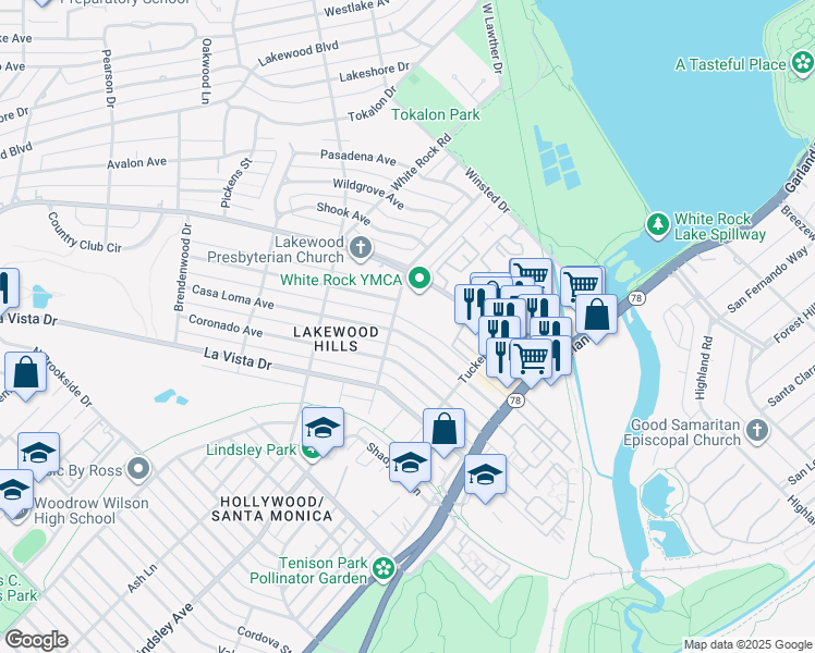 map of restaurants, bars, coffee shops, grocery stores, and more near 7107 Casa Loma Avenue in Dallas