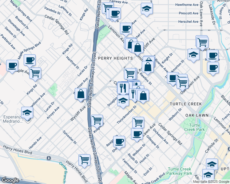 map of restaurants, bars, coffee shops, grocery stores, and more near 4320 Dickason Avenue in Dallas