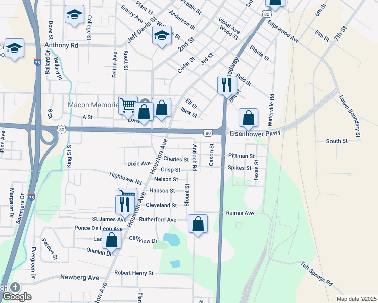 map of restaurants, bars, coffee shops, grocery stores, and more near 522 Colquitt Street in Macon