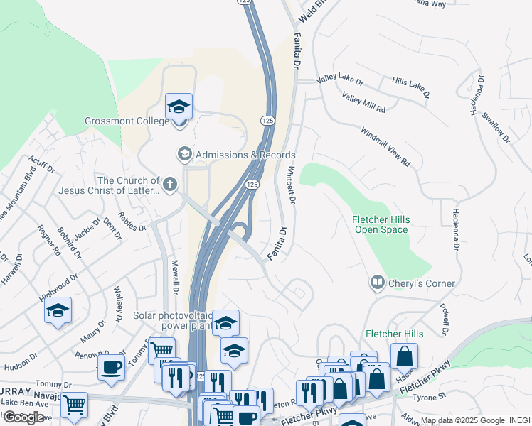 map of restaurants, bars, coffee shops, grocery stores, and more near 1342 Pillsbury Lane in El Cajon