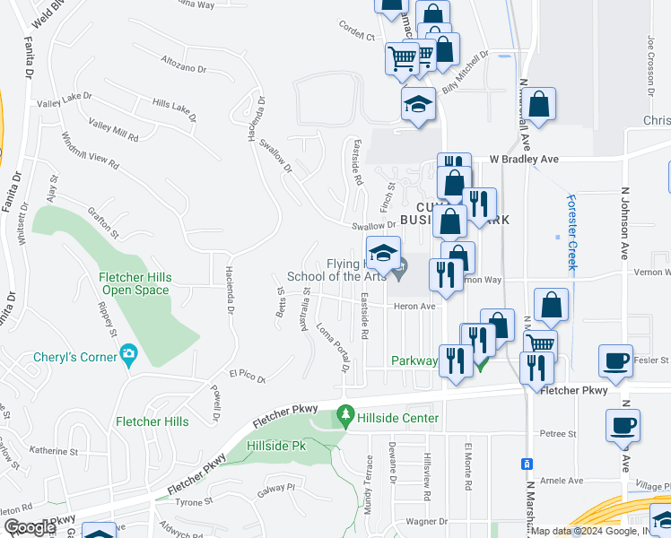 map of restaurants, bars, coffee shops, grocery stores, and more near 1254 Pfeifer Lane in El Cajon