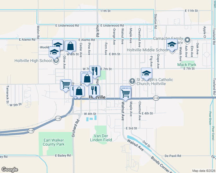 map of restaurants, bars, coffee shops, grocery stores, and more near 582 Fern Avenue in Holtville