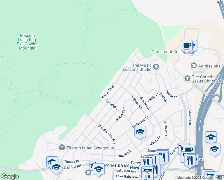map of restaurants, bars, coffee shops, grocery stores, and more near 7211 Barker Way in San Diego
