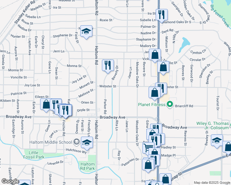 map of restaurants, bars, coffee shops, grocery stores, and more near 3337 Rita Ln in Fort Worth