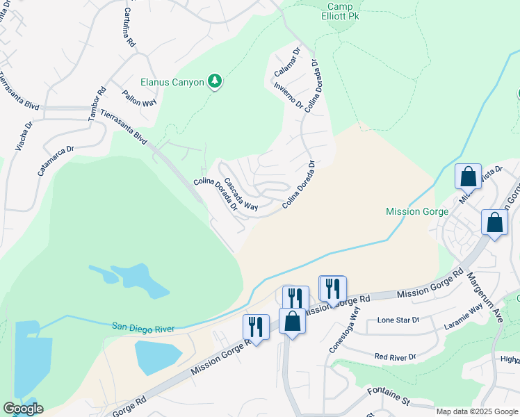 map of restaurants, bars, coffee shops, grocery stores, and more near 11439 Cascada Way in San Diego