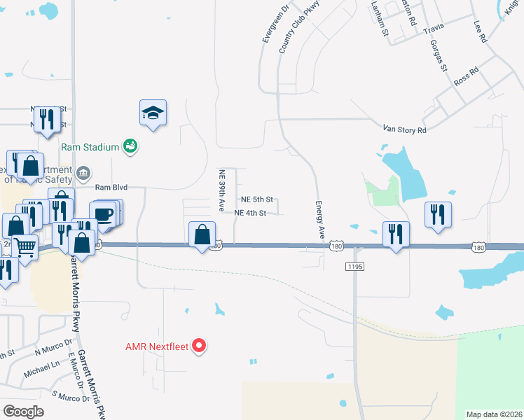 map of restaurants, bars, coffee shops, grocery stores, and more near 4111 Northeast 4th Street in Mineral Wells