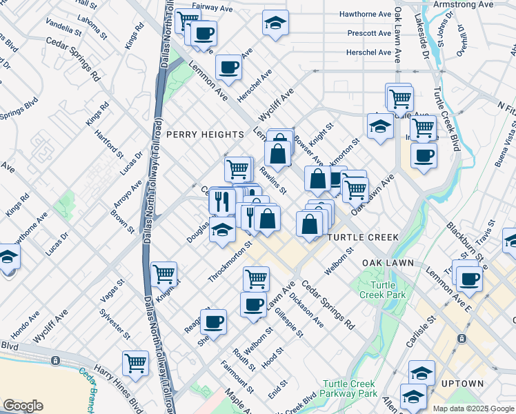 map of restaurants, bars, coffee shops, grocery stores, and more near in Dallas