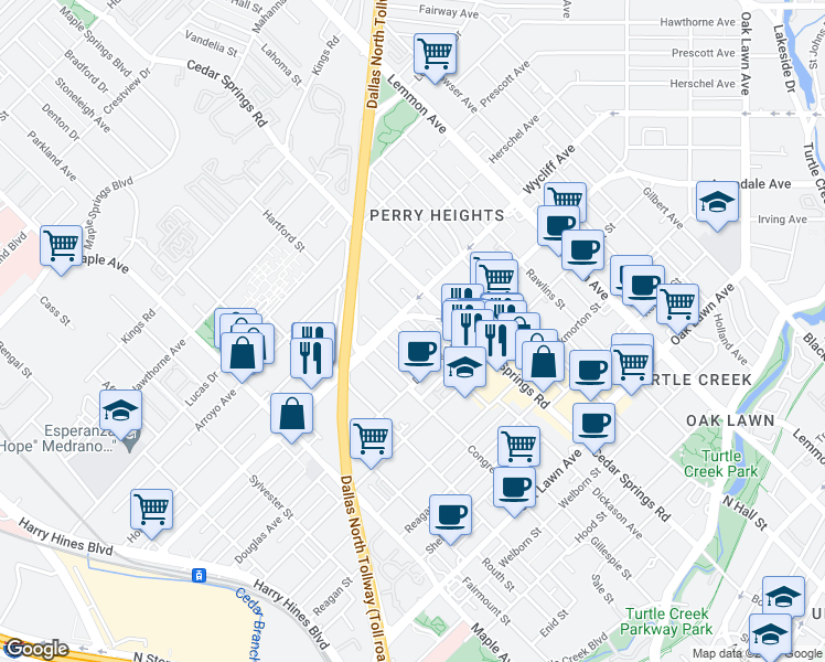 map of restaurants, bars, coffee shops, grocery stores, and more near 4331 Dickason Avenue in Dallas