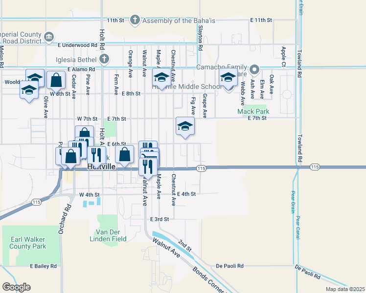 map of restaurants, bars, coffee shops, grocery stores, and more near 562 Figueroa Avenue in Holtville
