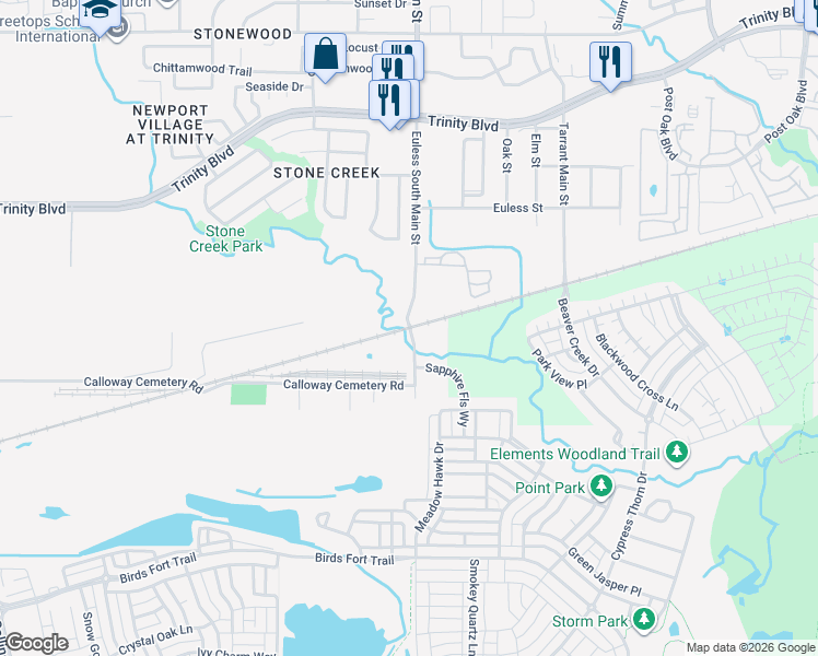 map of restaurants, bars, coffee shops, grocery stores, and more near 3502 Euless South Main Street in Euless