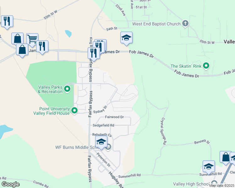 map of restaurants, bars, coffee shops, grocery stores, and more near 1524 Athens Avenue in Valley