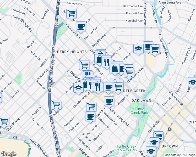 map of restaurants, bars, coffee shops, grocery stores, and more near 4010 North Hall Street in Dallas