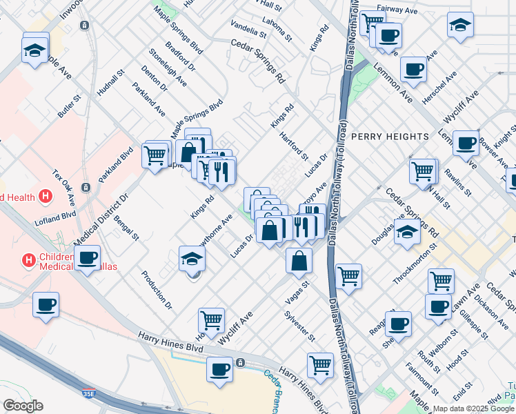 map of restaurants, bars, coffee shops, grocery stores, and more near 2533 Lucas Drive in Dallas