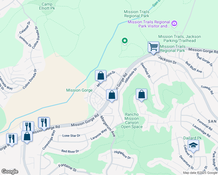 map of restaurants, bars, coffee shops, grocery stores, and more near 7837 Mission Bonita Drive in San Diego