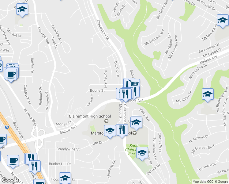 map of restaurants, bars, coffee shops, grocery stores, and more near 4061 Boone St in San Diego