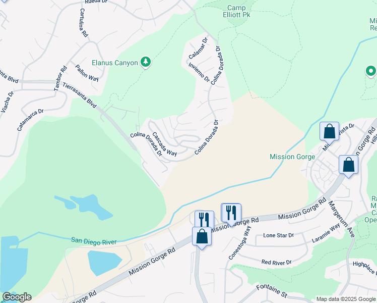 map of restaurants, bars, coffee shops, grocery stores, and more near 11485 Cascada Way in San Diego