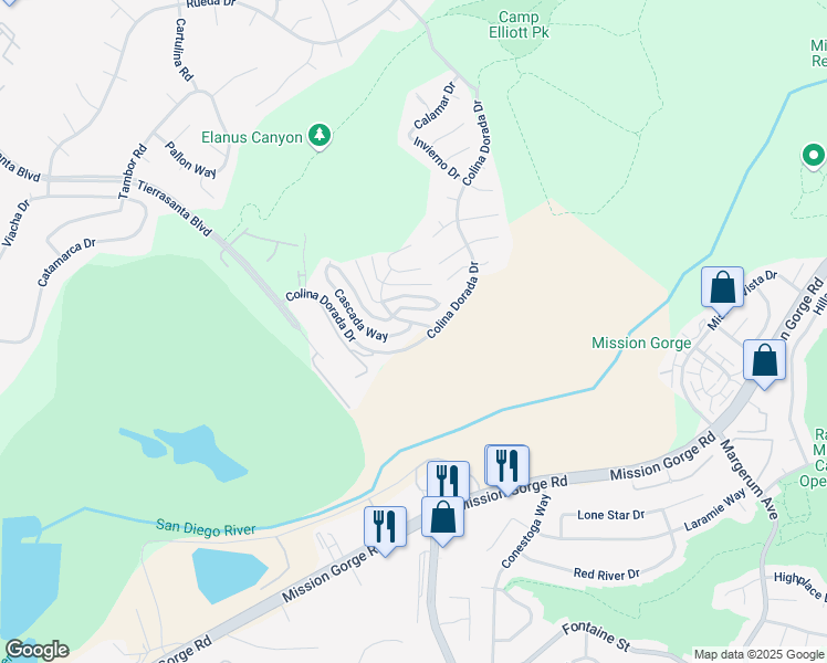 map of restaurants, bars, coffee shops, grocery stores, and more near 11485 Cascada Way in San Diego