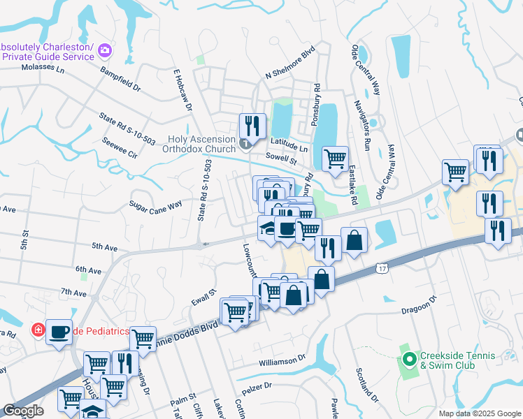 map of restaurants, bars, coffee shops, grocery stores, and more near in Mount Pleasant