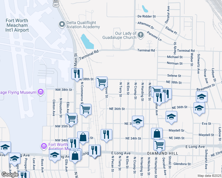 map of restaurants, bars, coffee shops, grocery stores, and more near in Fort Worth
