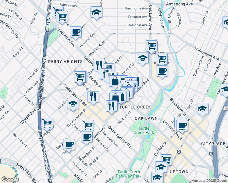 map of restaurants, bars, coffee shops, grocery stores, and more near 3827 Lemmon Avenue in Dallas