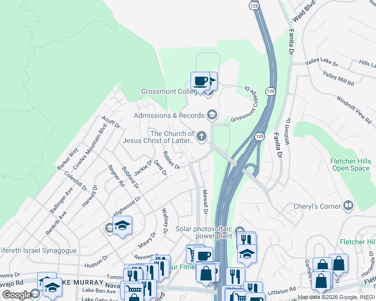 map of restaurants, bars, coffee shops, grocery stores, and more near 9279 Lake Murray Boulevard in San Diego