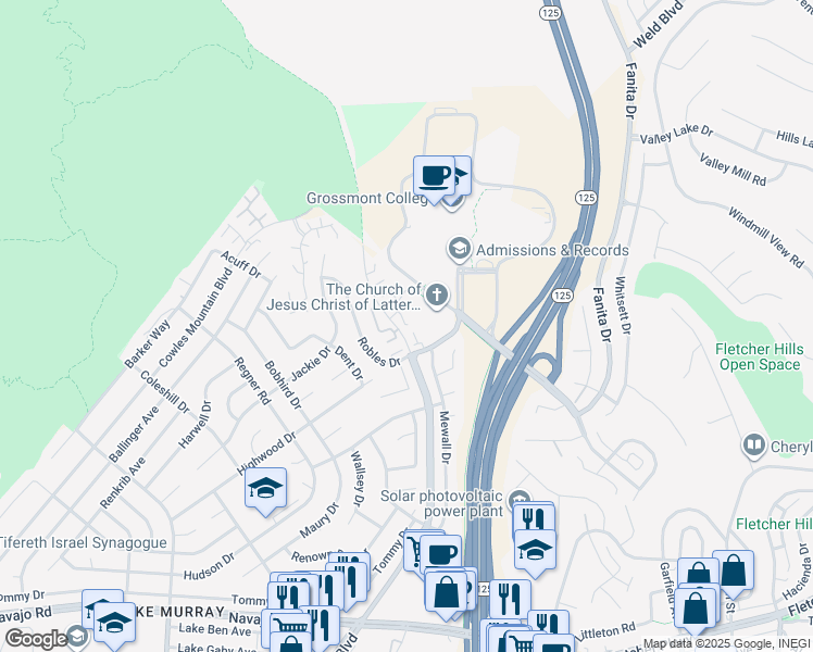 map of restaurants, bars, coffee shops, grocery stores, and more near 9254 Lake Murray Boulevard in San Diego
