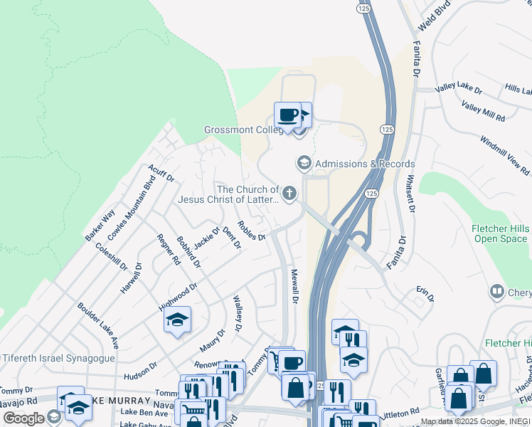 map of restaurants, bars, coffee shops, grocery stores, and more near 9254 Lake Murray Boulevard in San Diego