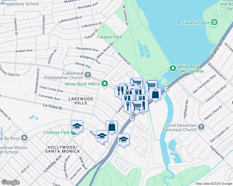map of restaurants, bars, coffee shops, grocery stores, and more near 7204 Gaston Avenue in Dallas