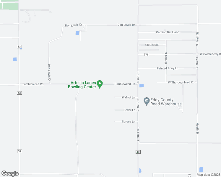 map of restaurants, bars, coffee shops, grocery stores, and more near 1513 Tumbleweed Road in Artesia