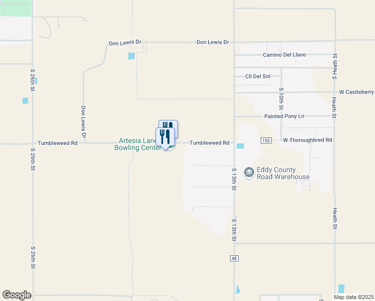 map of restaurants, bars, coffee shops, grocery stores, and more near 1513 Tumbleweed Road in Artesia